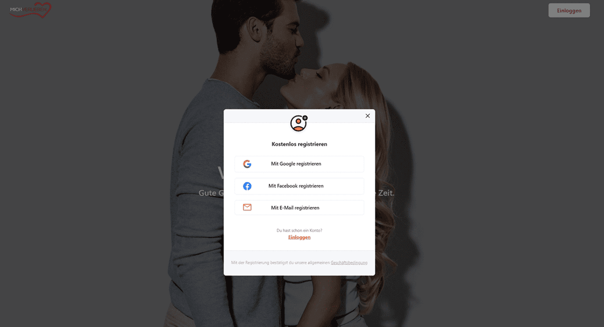 Registrierung mit Gmail auf Michverlieben.com