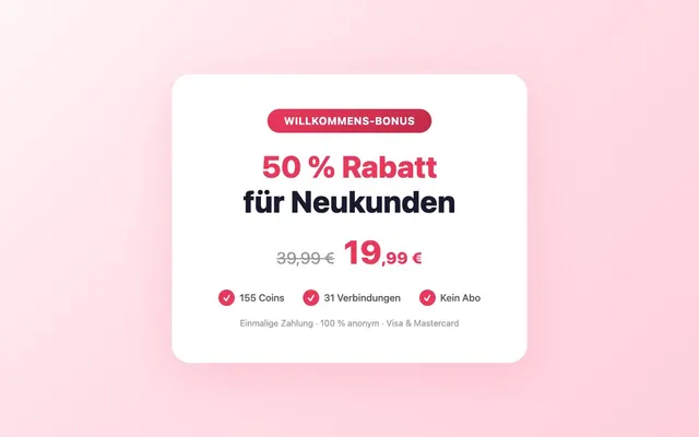50 % Neukunden-Rabatt auf michverlieben: 155 Coins für nur 19,99 € statt 39,99 €